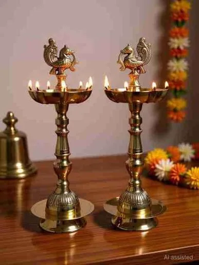 Brass Diya Stand with Peacock from giftcrafts.in