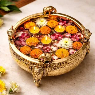 Brass Urli Bowl with Floating Lotus from giftcrafts.in