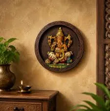 Painted Wooden Ganesh Plaque from giftcrafts.in
