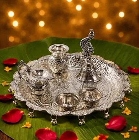 Silver Filigree Pooja Thali from giftcrafts.in